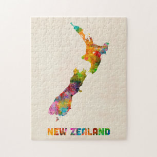 Puzzle La Nouvelle Zélande, carte d'aquarelle