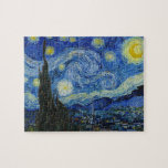 Puzzle La nuit étoilée par Vincent van Gogh<br><div class="desc">La nuit étoilée,  1889 par Vincent van Gogh. Il représente la vue depuis la fenêtre est de sa chambre d'asile à Saint-Rémy-de-Provence,  juste avant le lever du soleil,  avec l'ajout d'un village imaginaire.</div>
