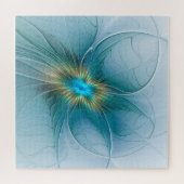 Puzzle La petite Beauté Moderne Bleu Or Fractal Flower (Horizontal)