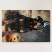 Puzzle La peur de l'Halloween Citrouille de Rottweiler (Horizontal)