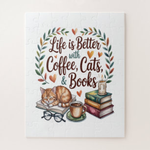 Puzzle La vie est meilleure avec du café, des chats et de