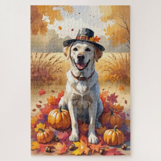 Puzzle Labrador à l'Action de Grâce Feuilles d'Automne Ar (Vertical)