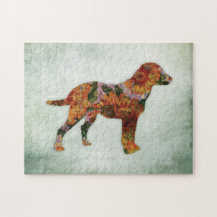 Puzzle Labrador Chien Floral Sur Vert