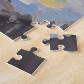 Puzzle Labrador chocolat empêtré dans les lumières de Noë (Côté)