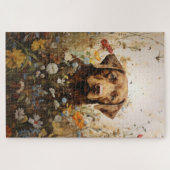 Puzzle Labrador chocolat et fleurs sauvages (Horizontal)