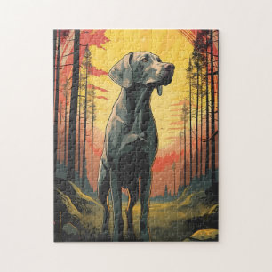 Puzzle Labrador dans la forêt au coucher du soleil