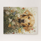 Puzzle Labrador doré et fleurs sauvages (Horizontal)