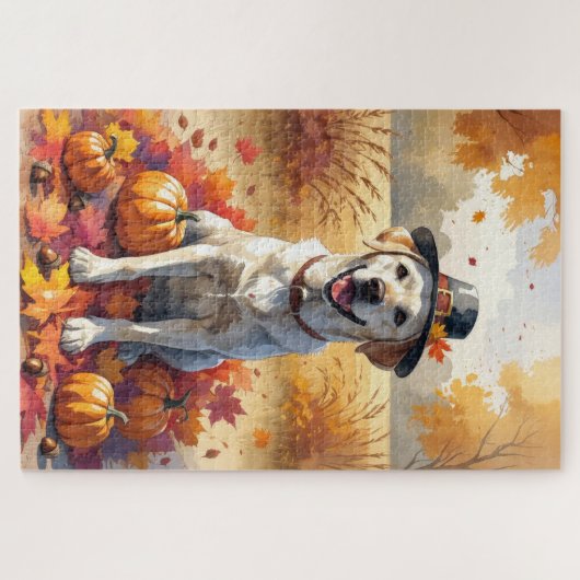 Puzzle Labrador En Automne Feuille L'Art Thanksgiving (Horizontal)