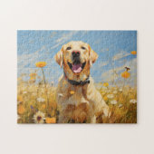 Puzzle Labrador jaune en fleurs (Horizontal)