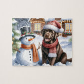 Puzzle Labrador Retriever Chien Chien Chien Snowman Noël (Horizontal)
