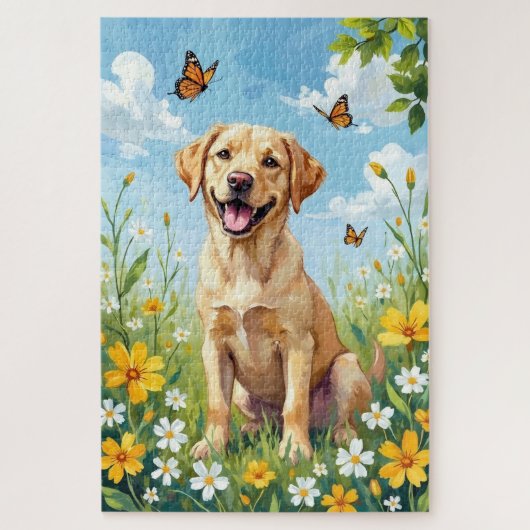Puzzle Labrador Retriever Fleurs de Printemps Chien Migno (Vertical)