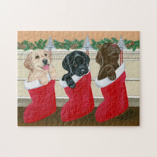 Puzzle Labrador Retriever Puppies peinture de Noël (Horizontal)