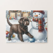 Puzzle Labrador Retriever Puppy Snowman Christmas Chien (Horizontal)