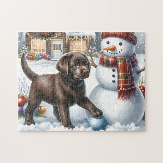 Puzzle Labrador Retriever Puppy Snowman Christmas Chien (Horizontal)