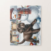 Puzzle Labrador Retriever Puppy Snowman Christmas Chien (Vertical)