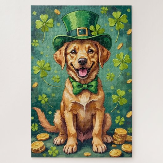 Puzzle Labrador Retriever St Patrick's Day Chien Chanceux (Vertical)