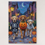 Puzzle Labrador Trick or Treating in Halloween Costumes (Vertical)