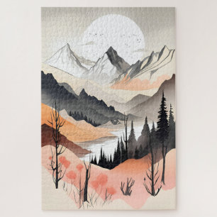 Puzzle lac de montagne dessin art paysage