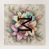 Puzzle Lace monogramme rose orangé turquoise lys (Horizontal)