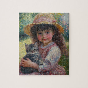 Puzzle L'adorable petite fille et son chat
