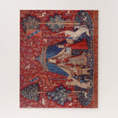 Puzzle Lady and Unicorn Medieval Tapestry Sight (Vertical)