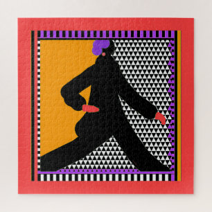 Puzzle Lady de promenade en noir Chevron rouge
