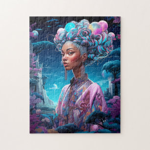 Puzzle Lady In Surreal World African American Art Purple
