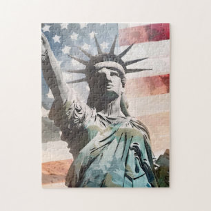 Puzzle Lady Liberty et le drapeau américain