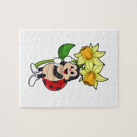 Puzzle Ladybug avec jonquille de fleurs (Horizontal)