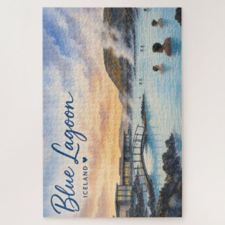 Puzzle Lagon bleu Islande bain thermal aquarelle