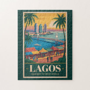 Puzzle Lagos Nigeria Illustration Voyage Art Rétro