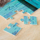 Puzzle Lagotto Romagnolo Attend Par Une Porte Bleue (Côté)