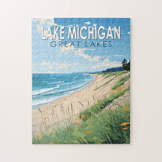 Puzzle Lake Michigan Travel Art Vintage (Vertical)