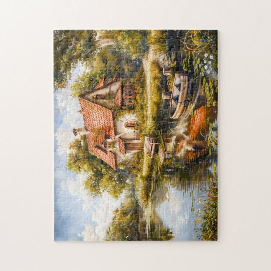 Puzzle Lakeside Cottage avec Rowboat (Vertical)
