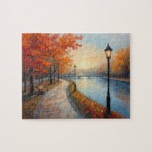 Puzzle Lampadaires de promenade automnale impressionniste