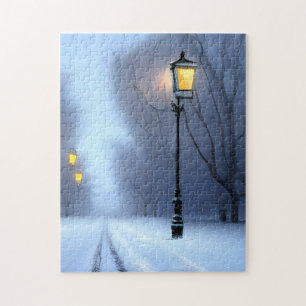 Puzzle Lampes de rue qui brillent en hiver Wonderland