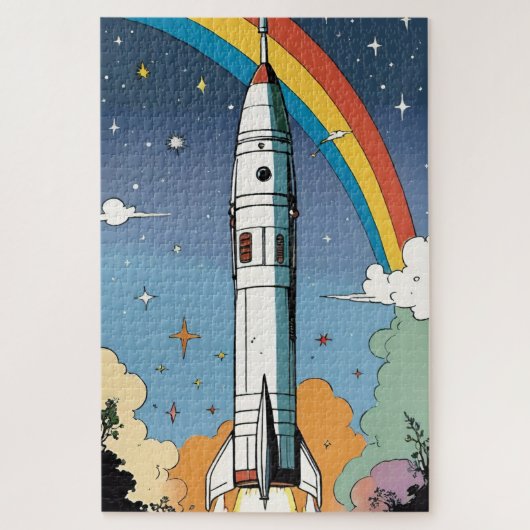 Puzzle Lancement de la fusée spatiale rétro Glossy Poster (Vertical)
