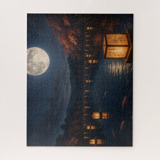 Puzzle Lanterns on the River Beneath the Full Moon (Vertical)