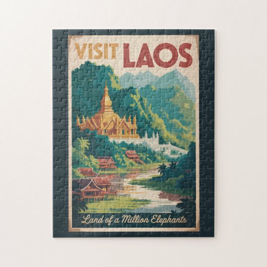 Puzzle Laos Pha That Luang Illustration Travel Art (Vertical)