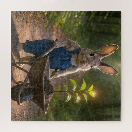 Puzzle Lapin avec agrafage d'arbre dans une brouette (Horizontal)