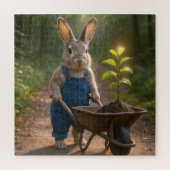 Puzzle Lapin avec agrafage d'arbre dans une brouette (Vertical)