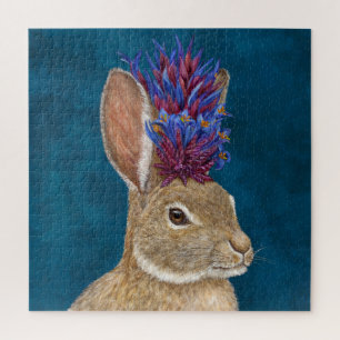 Puzzle Lapin avec casquette de fleurs sauvages du désert