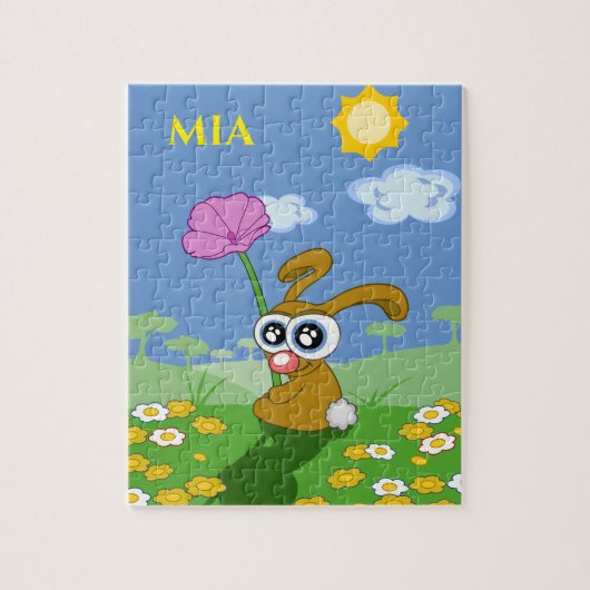 Puzzle lapin avec nom personnalisé. (Vertical)