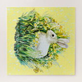 Puzzle Lapin blanc et fleurs (Horizontal)
