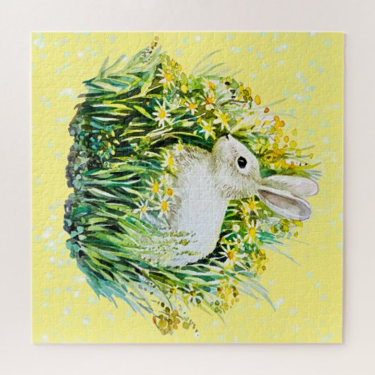 Puzzle Lapin blanc et fleurs (Horizontal)