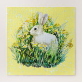 Puzzle Lapin blanc et fleurs (Vertical)