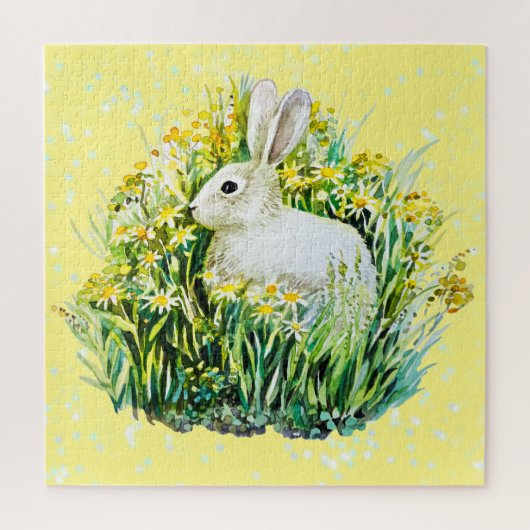 Puzzle Lapin blanc et fleurs (Vertical)