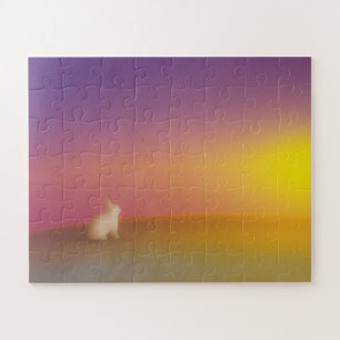 Puzzle Lapin blanc mignon sur Grassy Hill au lever du sol