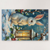 Puzzle Lapin blanc vintage avec lanterne de Noël (Horizontal)