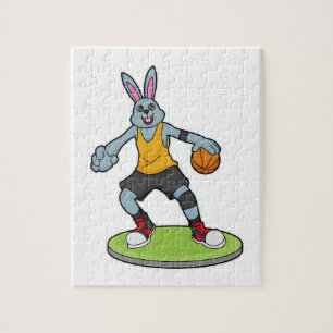 Puzzle Lapin comme joueur de basket-ball avec basket-ball
